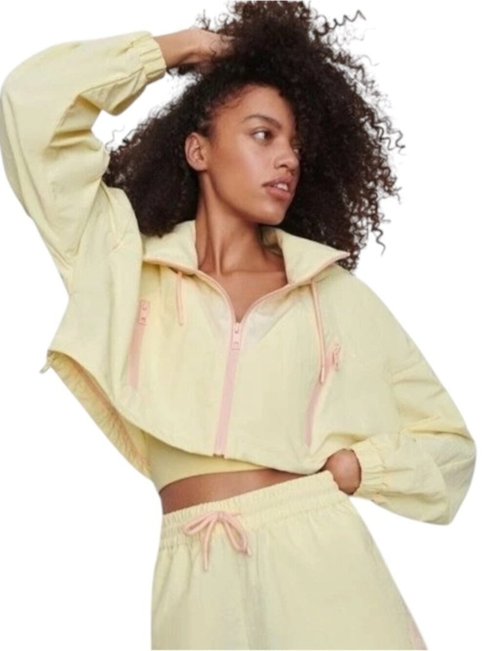 Zara Colour Block Cropped Jacket Yellow Pink Water-Repellent Women’s Large